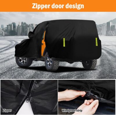 Waterproof Car Cover for Jeep Wrangler 2 Door 1987-2025 JK JL CJ YJ TJ Outdoor Sun Rain Snow Hail Protection with Driver Door Zipper - Image 4
