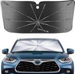 Portable Windshield Sunshade Umbrella for Toyota Highlander 2020-2025 with Carry Bag, 2 in1 Ice Crystal Durable Compact Shade Umbrella UPF50+ UV Front Window Heat Insulation Protection Outdoor Camping