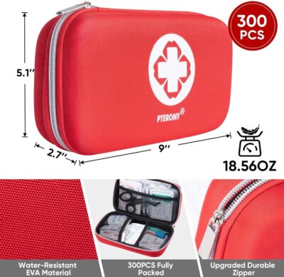 PTEROMY 300 Piece First Aid Kit, Portable Small Emergency Kits Compact 1st Aid Kit with Hard Storage Case for Car, Travel, Home, Camping, Outdoor, Hiking - Image 4