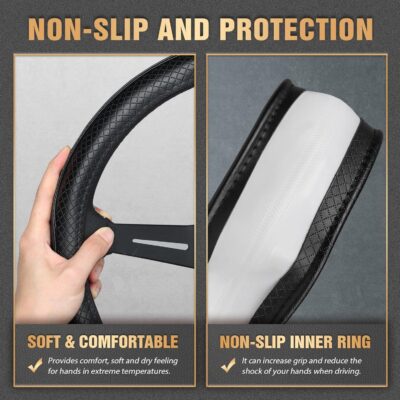 K KNODEL Universal Fit Steering Wheel Cover, Microfiber Leather Car Steering Wheel Cover, Anti-Slip Car Wheel Protector, 15 Inch (Black) - Image 7