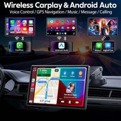 Wireless CarPlay Screen for Car - Portable Dash 9" HD IPS Screen with Strongest Suction Mount, Android Auto, GPS Navigation, Bluetooth Handsfree, Airplay, MirrorCast, Fit Most Cars - Image 2