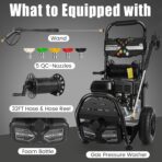 Professional 4200PSI 4GPM 212CC Gas Pressure Washer, 7.0 HP Commercial Gas Power Washer with 3L Foam Bottle 10" Wheels 5 Nozzles 33FT Hose for Home Car Fence Driveway (EPA/CARB/ETL Compliant) 77LBS - Image 6