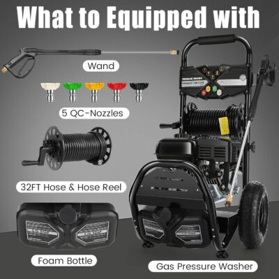 Professional 4200PSI 4GPM 212CC Gas Pressure Washer, 7.0 HP Commercial Gas Power Washer with 3L Foam Bottle 10" Wheels 5 Nozzles 33FT Hose for Home Car Fence Driveway (EPA/CARB/ETL Compliant) 77LBS - Image 6