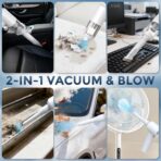 Car Vacuum Cordless: 12000Pa 2 in 1 Handheld Vacuum & Blower - Hand Vacuum Portable Cordless with Led Light, Multi-Nozzles for Car, Home, Office, Pet, Hair White - Image 3