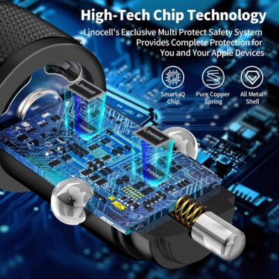 [Apple MFi Certified] iPhone 17 Car Charger, Linocell 90W USB C Car Charger Dual PD Power Cigarette Lighter Adapter with 2Pack Type C Braided Cable for iPhone 17/17 Pro Max/16/15/Galaxy S26/S25/Pixel - Image 4