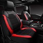 CAR PASS Universal Leather car seat Covers Sport fits Most Cars, SUVs, Trucks, and Vans (Full Set, Black Red) - Image 2