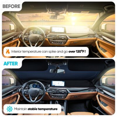 FORTEM Car Sun Shade for Windshield, Reflective Windshield Sunshade, 240T Polyester, Automotive Interior Sun Protection, Ultimate Heat and UV Shield, Foldable, Storage Bag - Image 10