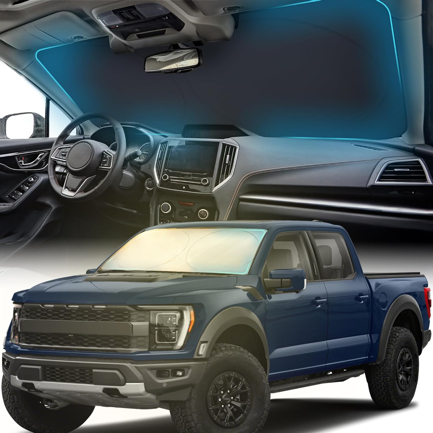 8178RkoLnGL._AC_SL1500_.jpg FORTEM Car Sun Shade for Windshield, Reflective Windshield Sunshade, 240T Polyester, Automotive Interior Sun Protection, Ultimate Heat and UV Shield, Foldable, Storage Bag - Image 1