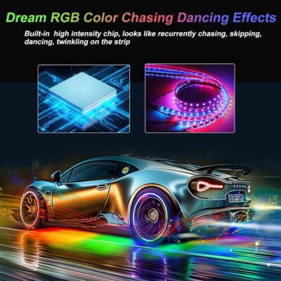 Kairiyard 4Pcs Underglow LED Lights for Cars with App Control, RGB Dream Colors Chasing Music Mode Waterproof Underglow kit for Car Truck - Image 2