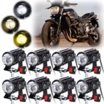 VIHOSE 8 Pack Motorcycle LED Driving Fog Lights Kit 12v White/Amber Motor Auxiliary LED Spotlights with 8 Switch Ip67 Waterproof Motorcycle Auxiliary Headlight for Car SUV ATV Tractor Offroad SUV