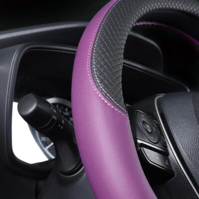 Automotive Steering Wheel Cover Leather Anti Slip Wrap 15",Purple - Image 4