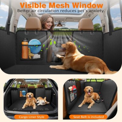 URPOWER PU Leather Backseat Extender for Dogs, Hard Bottom Dog Car Seat Cover for Back Seat, Waterproof Dog Car Hammock Anti-Scratch Pet Rear Seat Protector Travel Bed for Car and SUV - Image 4