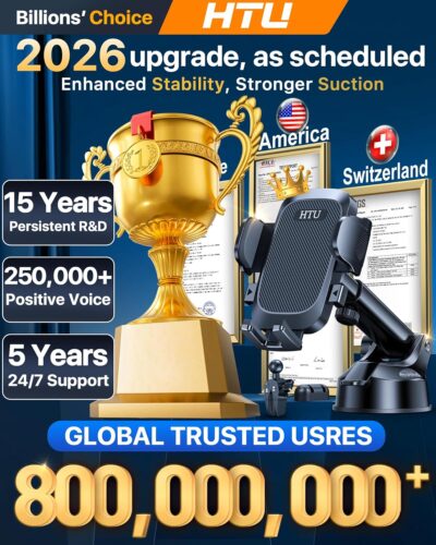 HTU 2026 Upgraded [True Military-Grade] Car Phone Holder【Safety Certs & No Smell】 Cell Phone Holder for Car Mount for Dashboard Windshield Air Vent Long Arm Thick Case,Black - Image 2