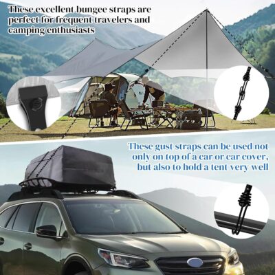 Hlogree 2PCS Car Cover Gust Straps Wind Protector,Bungee Cords Hook Clips Kit Hold Tarp Tie Down from Blowing Off in High Winds-Universal Fit for Most Cars,Sedans,SUVs,Trucks,Vans and More-Black - Image 3