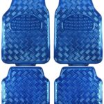 BDK 4-Piece All-Weather Universal Fit Front & Rear Floor Mats for Cars Trucks SUVs Vans, All-Weather Easy-to-Clean Diamond Metal Pattern Durable Heavy Duty Non-Slip Protection - Metallic Blue