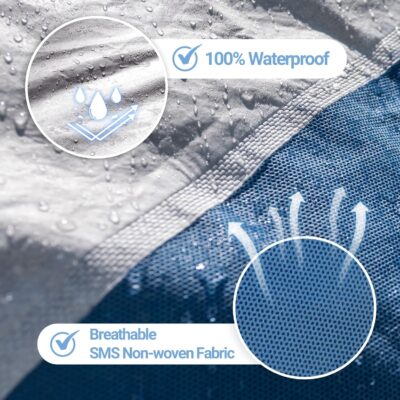 Season Guard HYVEK™ Car Cover for Sedan up to 228", Waterproof All-Weather Outdoor Cover with PE Outer & Cotton Lining, Breathable Blue Sides, Scratch-Resistant, UV Protection, White/Blue - Image 5