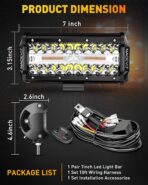 NAOEVO 7 Inch Light Bar, 240W 24,000LM Offroad Fog/Driving Lights LED Pods with 2 Leads Wiring Harness, Spot Flood Combo LED Work Lights for Truck Boat UTV ATV, 2-Pack (White/Amber/White&Amber) - Image 9