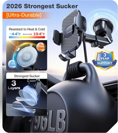 TORRAS Ultra-Durable Phone Holders for Your Car【96+LBS Strongest Suction】 Car Phone Holder Mount, Safety Certs Cell Phone Car Mount Truck for Dashboard Windshield Vent for iPhone 17 16 15 14 Pro Max - Image 3