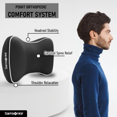 Samsonite Car Neck Pillow, Soft Memory Foam Headrest Pillow for Driving, Ergonomic Car Seat Headrest Cushion with Adjustable Strap, Breathable & Removable Cover, Neck Pain Relief, Black - Image 3