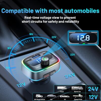 Bluetooth 5.4 Car Adapter 60W Charging USB Bluetooth Adapter for Car,Wireless Fm Transmitter Radio,Handsfree Calling and Audio Receiver,HiFi Music Player,7 Colors LED Backlit - Image 6