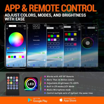 Interior Car LED Strip Lights, RGB 10-in-1 16 Million Colors Ambient Lighting Kit with 470 inches Fiber Optic Wireless APP & Remote Control Music Sync - Image 3