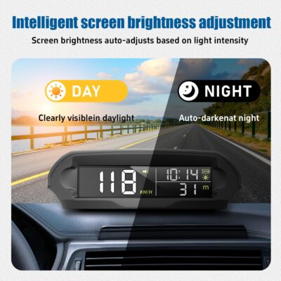 Wireless Heads Up Display for Cars Solar GPS Digital Speedometer with LCD Screen Overspeed Alarm KMH/MPH Time/Altitude/Temperature/Speed Display, Vibration Wake-Up, Auto-Brightness Adjustment - Image 7