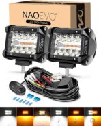 NAOEVO 4 Inch LED Pod Lights, White Amber LED Fog/Driving/Offroad Lights Strobe/Memory Mode and 2 Leads Wiring Harness, Cube Pods for Truck Boat ATV UTV, 2 Pcs (6 Modes)