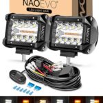 NAOEVO 4 Inch LED Pod Lights, White Amber LED Fog/Driving/Offroad Lights Strobe/Memory Mode and 2 Leads Wiring Harness, Cube Pods for Truck Boat ATV UTV, 2 Pcs (6 Modes)