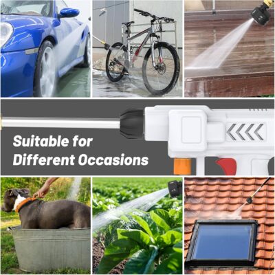 Portable Cordless Pressure Washer, 18 bar Portable Power Washer with 6-in-1 Nozzle, 6L/min Hand Held Pressure Washer with 2 Batteries, Sprays 6-10m Away, Battery Power Cleaner for Car, Garden, Home. - Image 6