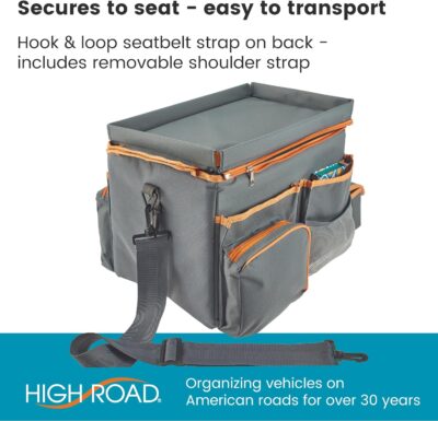 High Road CarHop Car Seat Organizer - Front Seat Organizer for Driver and Back Seat Organizer for Kids with Cup Holders, Study Tray Lid, Side Pockets and Cooler or File Compartment (Gray) - Image 9