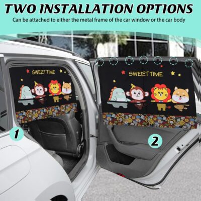 Car Window Shades for Baby, 2 Pack Magnetic Double Layer Car Sun Shade Baby with Storage Pockets, Adjustable Privacy Blackout/See-Through Cartoon Pattern Window Curtains for Kids UV Protection - Image 7