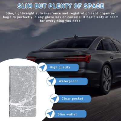 Ziciner Car Registration and Insurance Holder, Auto Card Document Glove Box Organizer with Magnetic Closure, Universal Vehicle Interior Accessories for Cars SUVs (Silver-Large) - Image 4