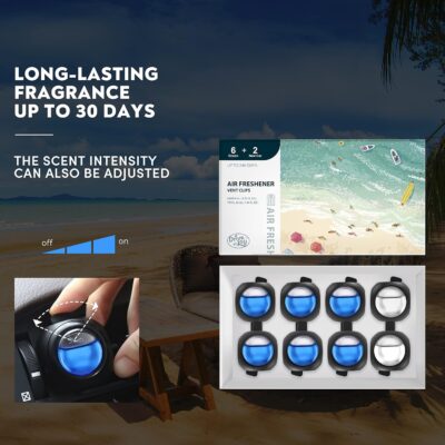 Car Air Freshener Vent Clips, 8 PK, 6 Ocean, 2 New Car Scent, Long Lasting Air Fresheners for Men & Women, Up to 240 Days, Odor Eliminator - Image 4