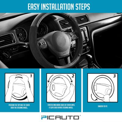 PIC AUTO Steering Wheel Cover, Silk Grain Leather Car Steering Wheel Protector, Comfortable Grip, Universal 14.5-15.5 Inch Anti-Slip Steering Wheels Accessories for Men & Women (Black) - Image 7