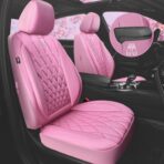 CAR PASS Piping Luxury Leather Two Front Car Seat Covers, Cute Girly Waterproof Anti Slip Seat Covers Compatible with Front Seat Armrests,Universal Fit for Suvs,Vans,Trucks,Airbag Compatible(All Pink) - Image 2