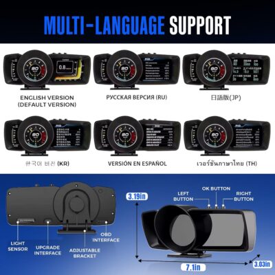 Heads Up Display for Cars – All in One Dashboard Windshield Mount Car Display Screen with 100+ Digital Gauges Includes Temperature, Digital Speedometer, RPM Meter, Fuel – Plug and Play Smart Display - Image 6