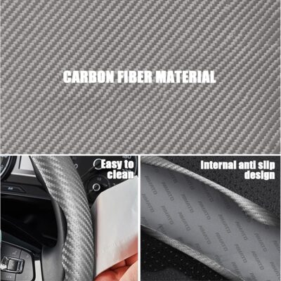 3 Piece Carbon Fiber Steering Wheel Cover,Car Steering Wheel Protector with Non-Slip Lining,Breathable Microfiber Universal for 14.5-15 inch,Gray - Image 3