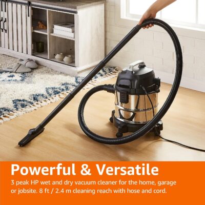 Amazon Basics Wet Dry Shop Vacuum Cleaner, 4 Gallon, 3 HP Stainless Steel, Grey/Black - Image 9