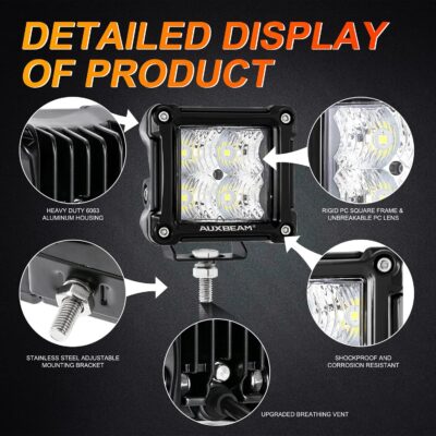 Auxbeam FA Series 3 Inch LED Pods Flood Beam 40W 4800LM Offroad Cube Light Bar Square Ditch Lights Backup Reverse for Trucks, ATVs, UTVs, Jeeps, Cars, Motorcycles, Pair - Image 7