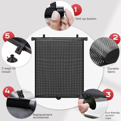PLTCAT 2 Pack Car Sun Shade Side Window for Baby, Roller Vehicle Shades Sun Protection Shade for Car Side Window (Standard-16''x18'') - Image 2