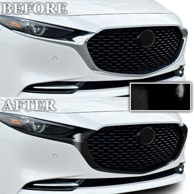BOGAR TECH DESIGNS for Mazda 3 2019-2026 Front Chrome Delete – Precut Vinyl Overlay Kit, Gloss Black Blackout Trim - Image 3