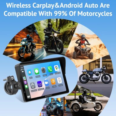W722 for Motorcycle CarPlay & Android Auto,7" Waterproof Smart GPS Navigation System Screen,Car Play Moto with Light Sensor,Dual Bluetooth,Siri/G-Assist,EQ,USB/Hardwired Power Supply - Image 9
