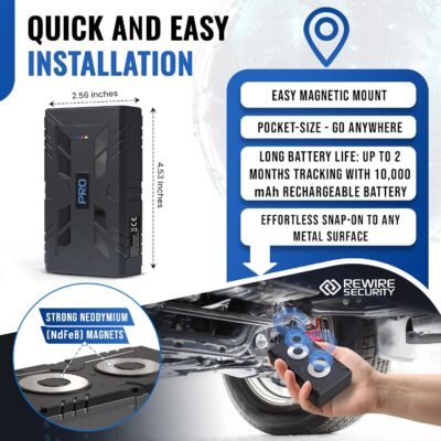REWIRE SECURITY 104-Pro 4G Magnetic GPS Tracker for Vehicle | Easy Mount | Fits with Car, Truck, Van & Motorbike | Portable Live Tracking | Up to 2 Month Battery Life | Low Cost Subscription Plans - Image 3