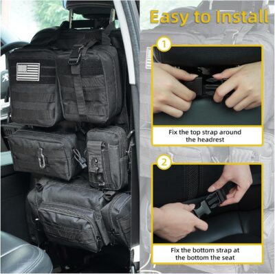 Tactical Car Seat Back Organizer,Tactical Molle Seat Back Organizer with 6 Detachable Molle Pouch,Universal Fits for Car Truck Jeep Vehicle Black - Image 3