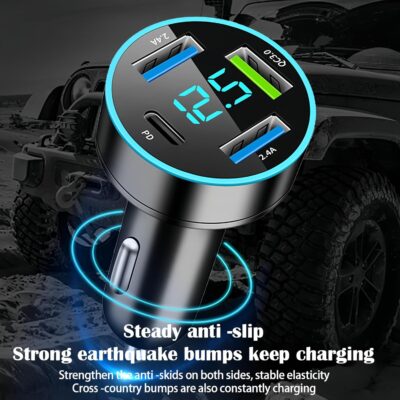 Car Charger Adapter, 4-Port Cigarette Lighter USB Charger Adapter with Voltmeter PD 3.0 & QC 3.0 Car USB Charger Multi Port Accessories Fast Charging for iPhone, Samsung, iPad & Phone Tablets - Image 6