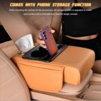 Car Center Console Armrest Pillow, Memory Foam Leather 4 in 1 Vehicle Arm Rest Cover with Tissue Box 2 Side Storage Bag Cup & Phone Holder, Auto Armrest Cushion, Universal Fit (Black) - Image 6