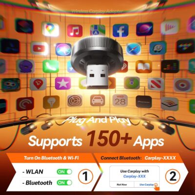 Wireless Carplay Adapter, 60% Smaller, 3X Auto-Connect, No Latency, Plug&Play, Bluetooth&WiFi, for Apple Carplay Wireless Adapter, Mini Dongle for iPhone 5~17 & 927+ Cars, USB A/C (Deep Black) - Image 4