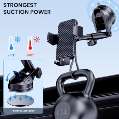 Phone Holder Car [Military-Grade Suction] Universal Car Phone Holder [Thick Case Friendly] Automobile Accessories Dashboard Air Vent Windshield Phone Mount Fit for iPhone Android Smartphones - Image 3
