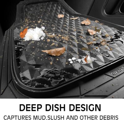 CAR PASS Heavy Duty Rubber Car Mats, Deep Dish All-Weather Floor Mat for Car Full Set Durable Anti-Slip 3D Rhombus Waterproof Trim to Fit Liner Universal Fit Automotive,Sedan,SUV,Truck, 3 Piece Black - Image 6