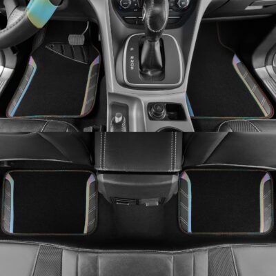 CAR PASS Leather Steering Wheel Cover and Waterproof Car Floor Mats,Microfiber Universal Car Combo Fit for 95% Sedan,SUV,Cars,14.5-15inch Sporty Anti-Slip Safety Comfortable Design(Black＆Reflective) - Image 5